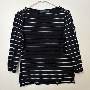 100% Cotton Striped Mariner Boat Neck 3/4 Sleeve Top Nautical Coastal Inspired